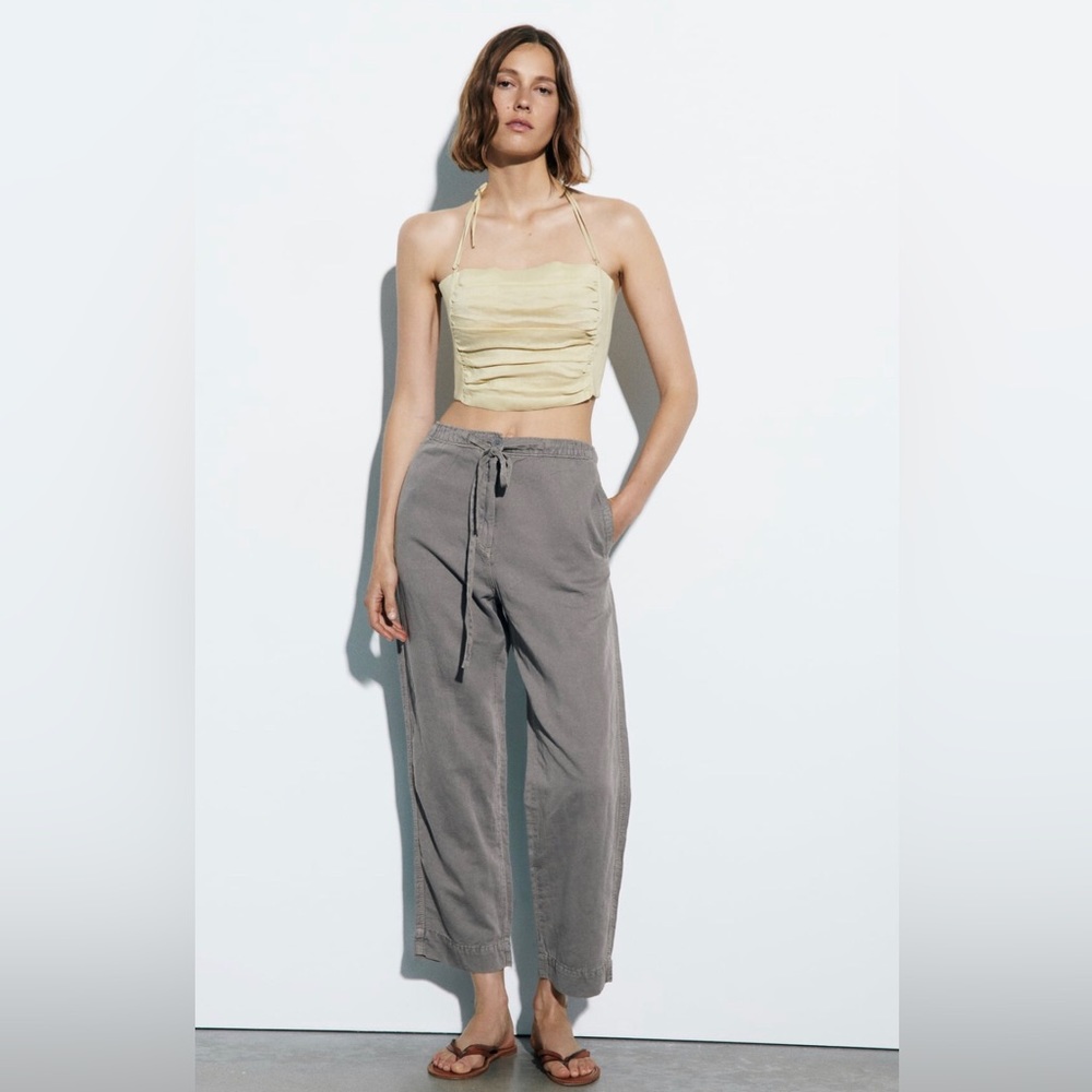 Zara Weathered Gray Barrel Leg Pants Size S